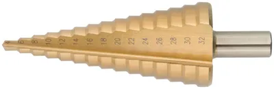 Ступенчатое сверло FIT 36384М, HSS-TiN, 15 ступеней, 4–32 мм, хвостовик 8 мм