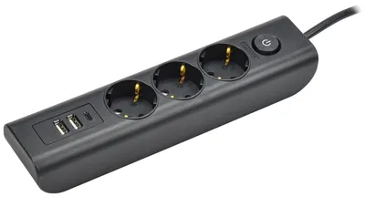Удлинитель IEK WYP12-16-03-02-ZKU-K02, 3 места, 2м, USB×3, с заземлением