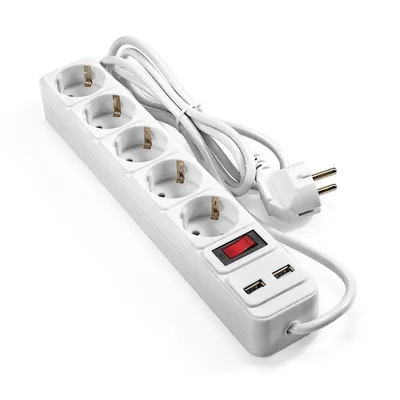 Сетевой фильтр-удлинитель с USB зарядкой ExeGate SP-5-USB-1.8W (5 Евророзеток EU/Тип F(Schuko), 2 USB-A 2A, 1.8м, защита от перегрузки, выключатель с подсветкой, белый)