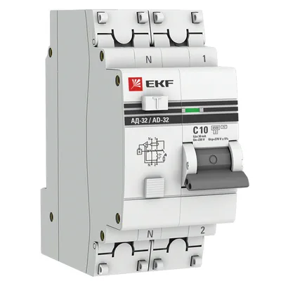 Дифференциальный автомат EKF АД-32 PROxima DA32-10-30-pro, 1P+N, 10 А, 30 мА, тип AC