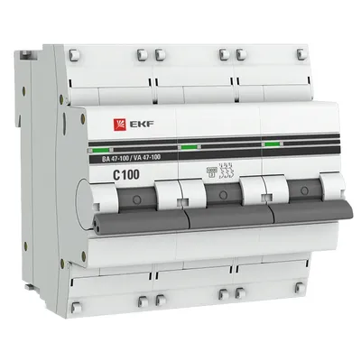 Автоматический выключатель EKF ВА 47-100 PROxima mcb47100-3-100C-pro, 3P, 100 А, C, 10 кА