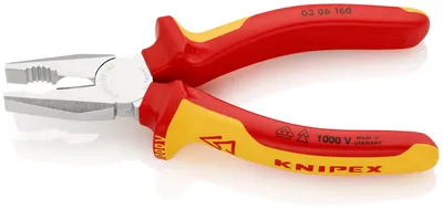 Плоскогубцы комбинированные Knipex KN-0306160, VDE 1000 В, 160 мм, инструментальная сталь