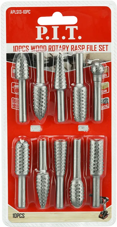 Набор шарошек P.I.T. APLS13-10PC, сталь, 10шт, хвостовик 6мм