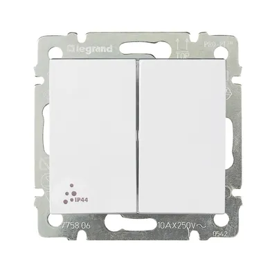 Выключатель IEK VALENA 770098, 2-клавишный проходной, 10 А, 250 В, IP44, белый