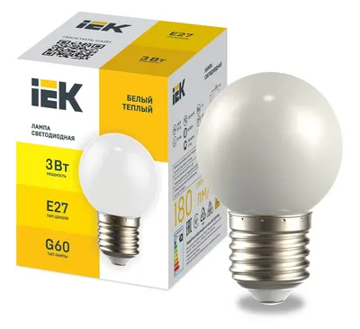Лампа LED IEK LLE-G60-3-230-WW-E27, 3 Вт, 230 В, 3000 К, E27, шар G60