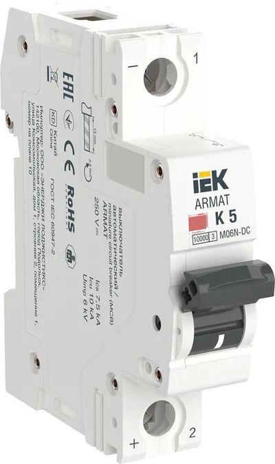 Автоматический выключатель IEK ARMAT M06N-DC 1P K 5А, 220 В DC, 10 кА