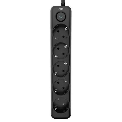 Сетевой фильтр AGNI TP-FD5E-2m-black, 5 розеток Schuko, 4000 Вт, 16 А, кабель 2 м