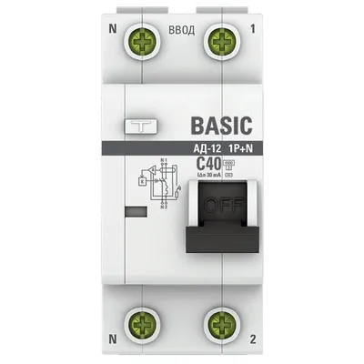 Автоматический выключатель дифференциального тока EKF АД-12 Basic DA12-40-30-bas, 1P+N, 40 А, 30 мА, тип AC, C