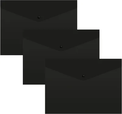 Конверт на кнопке Бюрократ PK803TBLCK-A4-MP, A4, горизонтальный, 0.15 мм, 3 шт
