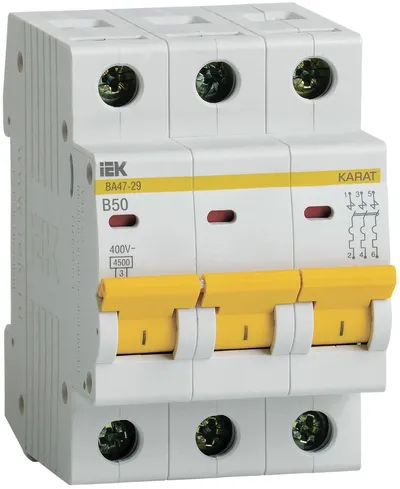 Автоматический выключатель IEK ВА47-29 3P B 50А, 4,5 кА, 400 В