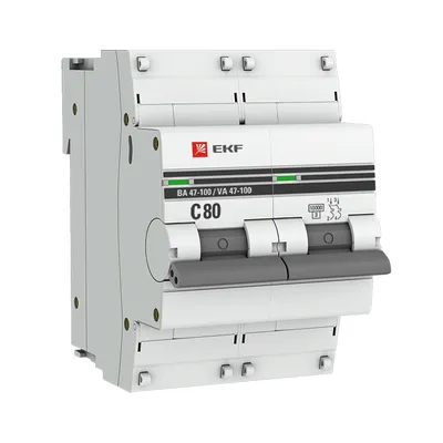Автоматический выключатель EKF PROxima ВА 47-100 mcb47100-2-80C-pro, 2P, 80 А, тип C, 10 кА