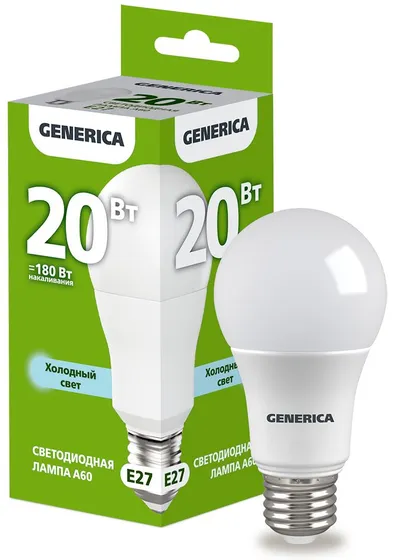 Лампа светодиодная IEK LL-A60-20-230-65-E27-G, 20 Вт, 6500К, E27