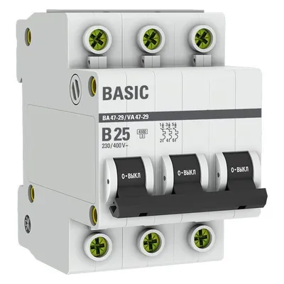 Выключатель автоматический EKF mcb4729-3-25-B, 3P, 25А, B, 4.5кА
