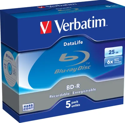 Диск BD-R Verbatim 43836, 25 ГБ, 6x, Jewel case, 5 шт