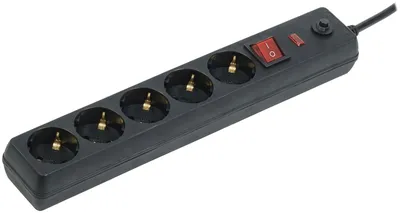 Сетевой фильтр IEK WFP10-16-05-03-ZK-K02 (СФ-05К), 16 А, 5 розеток, 3 м, чёрный