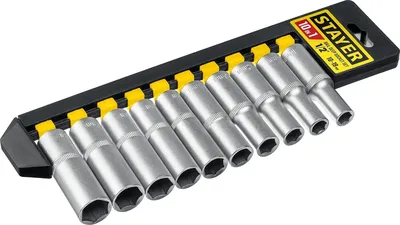 Набор торцевых головок STAYER RSS 10LD, 1/2", 10 предметов, 10–19 мм
