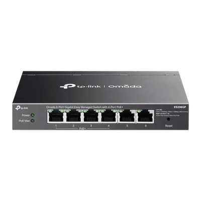 Коммутатор TP-Link ES206GP Omada, 6×1GbE, 4 порта PoE+, управляемый