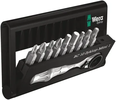 Набор бит WERA WE-073645 Bit-Check 10 Zyklop Mini 1, 10 предметов, 1/4", PH/PZ/TX/Hex