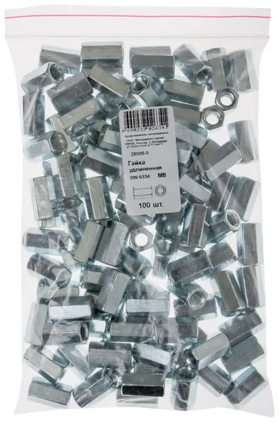 Гайка FIT 28508-0, DIN6334, М8, удлиненная соединительная, 100 шт