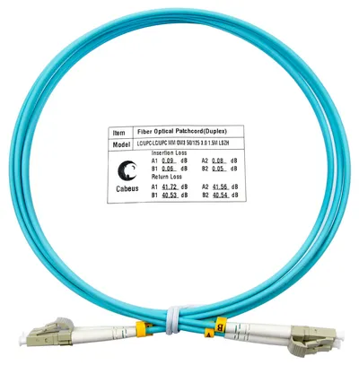 Патч-корд оптический Cabeus FOP-50-LC-LC-1,5m, duplex LC-LC, 50/125 OM3, 1,5 м