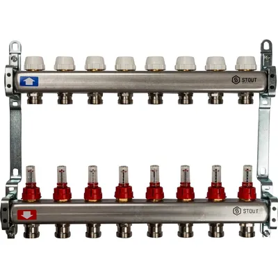 Коллектор STOUT SMS 0917 000008, нержавеющая сталь, 8 выходов, 3/4", 1", 6 бар