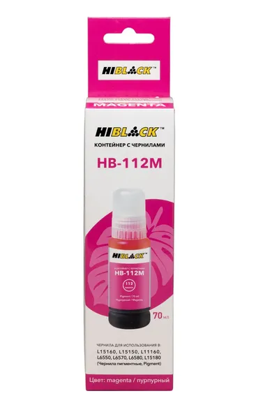 Контейнер с чернилами Hi-Black HB-112M-70ML, для Epson L6550/6570, пурпурный, пигментные, 70 мл