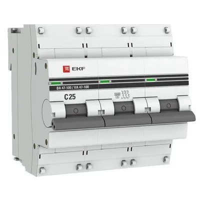 Автоматический выключатель EKF ВА 47-100 PROxima mcb47100-3-25C-pro, 3P, 25 А, C, 10 кА
