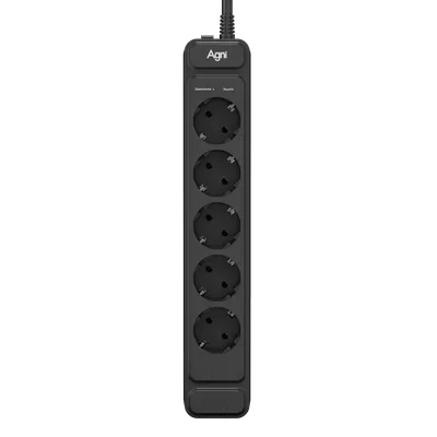 Сетевой фильтр AGNI TP-FS5E-3M-BLACK, 5 розеток Schuko, 16 А, 3 м