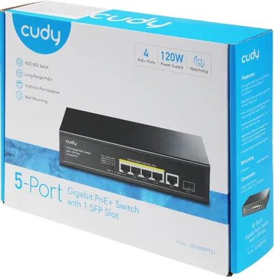 Коммутатор Cudy GS1005PTS1, 5×1GbE, 4×PoE+ 120 Вт, 1×SFP, неуправляемый