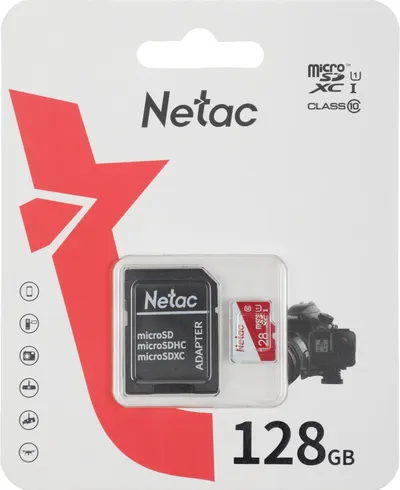 NT02P500ECO-128G-R - Носитель информации Netac P500 ECO 128GB MicroSDXC U1/C10 up to 80MB/s, retail pack with SD Adapter