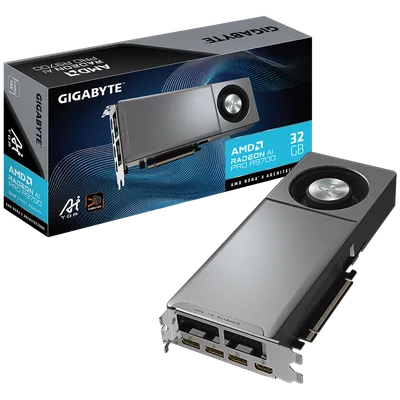 Видеокарта Gigabyte AMD Radeon AI PRO R9700 AI TOP, 32 GB GDDR6, 256 bit, 3xDisplayPort, HDMI, GPU 2920 MHz