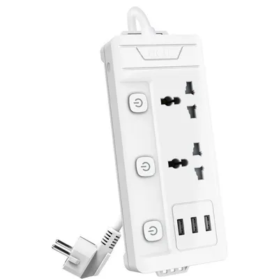 Сетевой фильтр Deli ET409, 2 розетки + 3 USB Type-A, 10 А, 2500 Вт, кабель 2 м