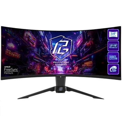 Монитор Asrock PG34QRT2B, 34" VA, 3440×1440, 180Гц, изогнутый