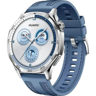 Смарт-часы Huawei Watch GT 5 55020DGJ, 1.43" AMOLED, серебристый, синий ремень