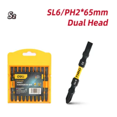 Набор бит DELI DL252202D, 10 шт, SL6/PH2×65 мм, сталь S2, 1/4"