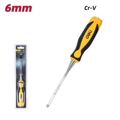 Стамеска плоская DELI DL6206-E1, 6 мм, 140 мм, Cr-V