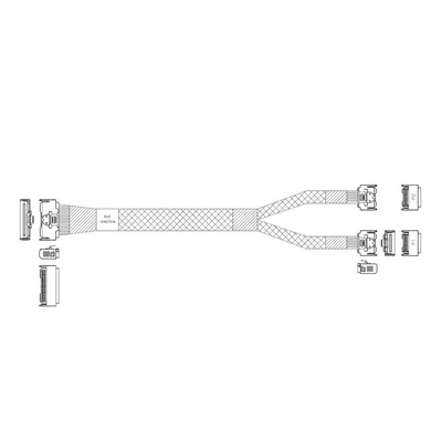Кабель JPC P732VGB10800-1, MCIO x8 74P — 2×MCIO x4 38P, 0.8м