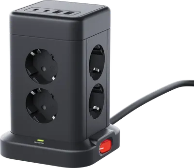 Сетевой фильтр DEFENDER 99631, 8 розеток, 3м, 2×USB-A, 2×USB-C, черный