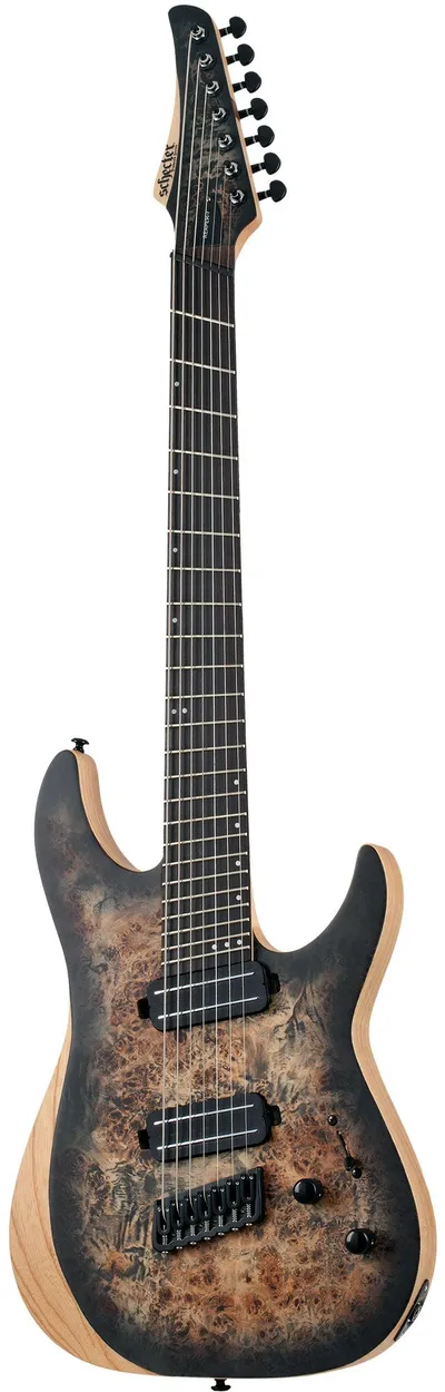 Электрогитара SCHECTER [REAPER-7 MULTI-SCALE CB] электрогитара 7-струнная, мультимензур, корпус: болотный ясень, топ: кап, гриф: клен, накладка: черное дерево, 24 лада, цвет: Satin Charcoal Burst (CB)