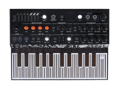 Синтезатор [570101] Arturia [MicroFreak] цифровой аппаратный, 25 клавиш с поддержкой полифонического касания, цифровым осциллятором и аналоговым фильтром Oberheim SEM, CV/Gate/Mod выходы, Cloc IN/OUT, MIDI IN/OUT, выход TRS, выход для наушников, USB