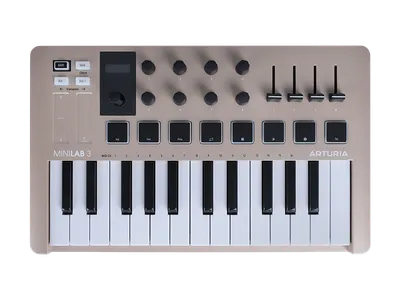 MIDI-клавиатура Arturia 231508, MiniLAB 3 Champagne, 25 клавиш, 8 энкодеров, 8 пэдов, USB-C