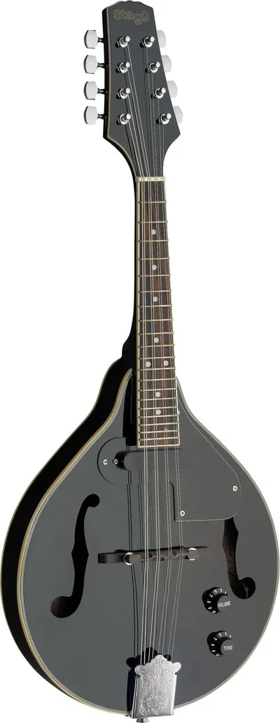 Электроакустическая мандолина STAGG [M50 E BLK] 20 ладов, верхняя дека нато, корпус нато, гриф нато, накладка грифа палисандр, бридж клен, колки Open gear никелированные, электроника звукосниматель S, регуляторы громкости и тембра, цвет черный