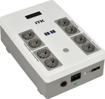 ИБП ITK Electra EST8-800VA-1-001, линейно-интерактивный, 800 ВА/480 Вт, 8×Schuko, USB