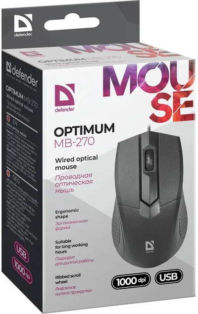 Мышь Defender Optimum MB-270, проводная, оптическая, 1000 dpi, USB