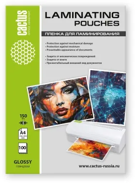 Пленка для ламинирования Cactus CS-LPGА4150100, A4, 150мкм, глянцевая, 100 шт
