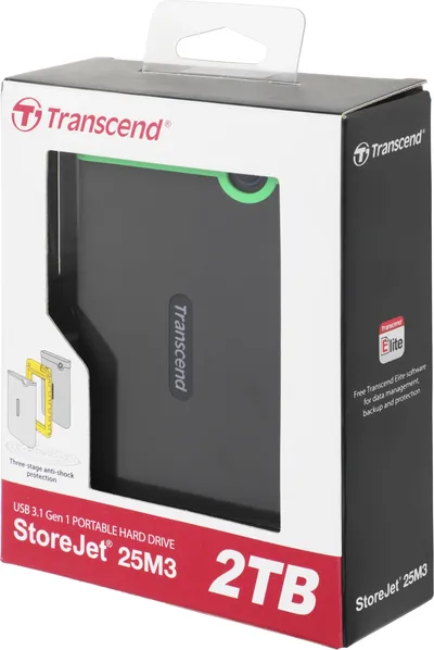 Внешний жесткий диск Transcend StoreJet 25M3S (TS2TSJ25M3S), 2 ТБ, 2.5", USB 3.1 Gen1, 5400 RPM