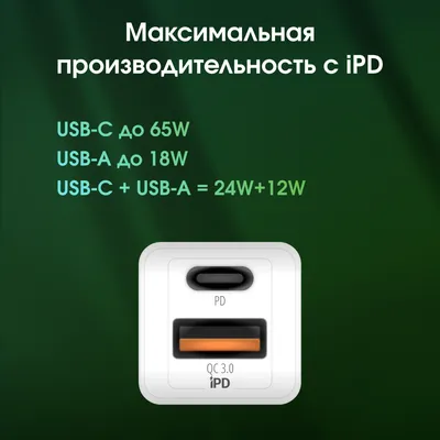 Зарядное устройство Digma DPW6С6GX11WH, 65 Вт, PD+QC, USB-C/USB-A