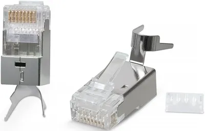 Cabeus 8P8C-SH-C7(1.5)-TWP - Коннектор RJ-45(8P8C), под витую пару, категория 6a/7/7a, экранированный, универсальный (для одножильного и многожильного кабеля), для проводников с толщиной по изоляции до 1,50 мм, со вставкой
