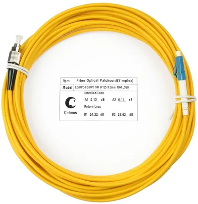 Патч-корд оптический Cabeus FOP(s)-9-LC-FC-15m, Simplex LC/FC, OS2, 15 м