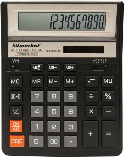 Калькулятор настольный Silwerhof SH-888X-12, 12 разрядов, питание батарея/солнечная, чёрный